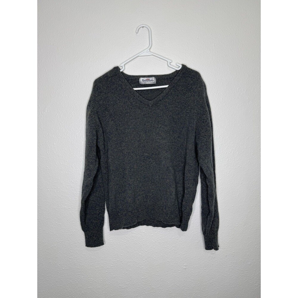 Vintage Antartex Mens L Earthy Academia Pure Lambswool V Neck Sweater *See Pics*
